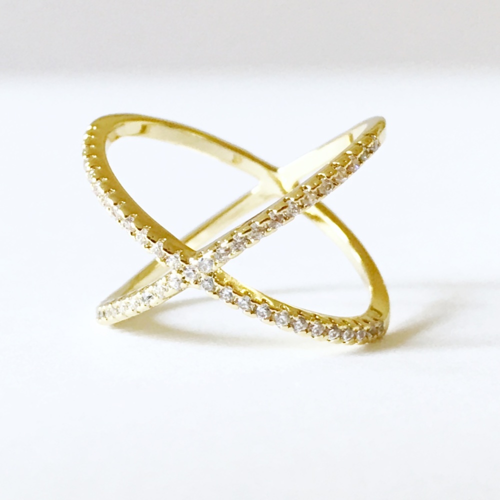 New With Tags X Criss Cross CZ Pave Plated Ring - Picture 6 of 11